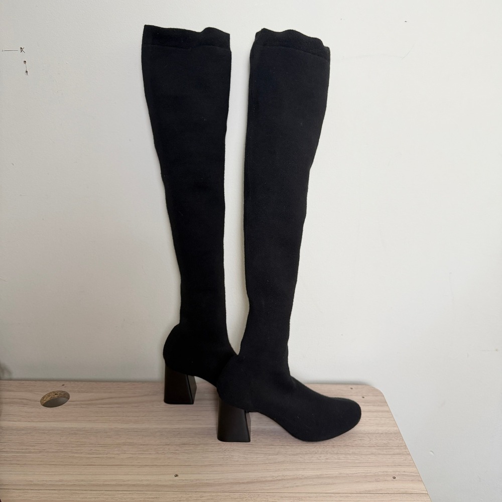 $895 Neous Knit Over The Knee Sock Boots Black Block Heel Size 39